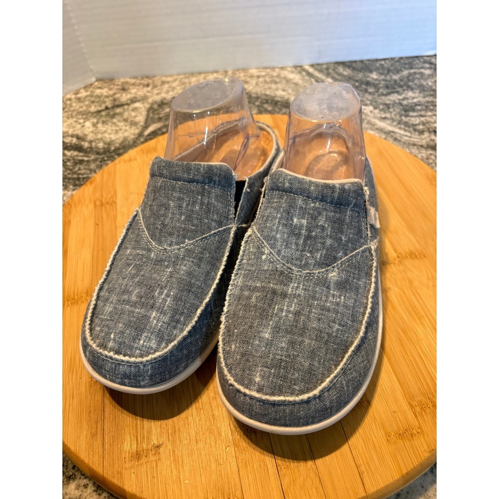 Spenco Siesta Slide Blue Chambray Denim Textile Mules Womens 9 Orthotic Comfort